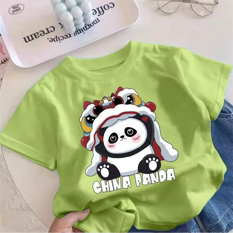 China Panda Cartoon Pink T-Shirt Short Sleeve - Image 3