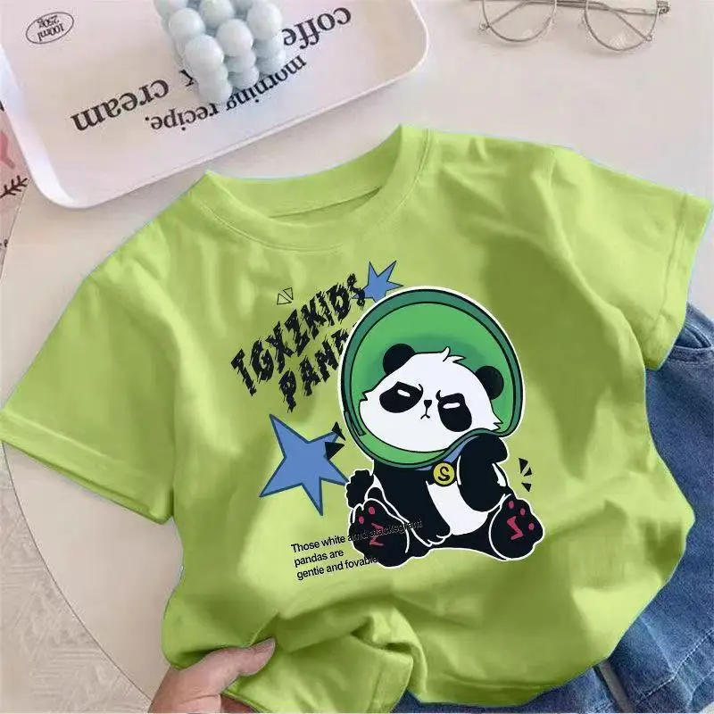 China Panda Cartoon Pink T-Shirt Short Sleeve - Image 4