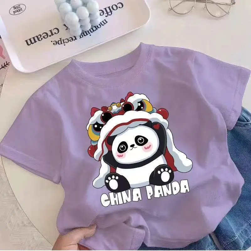 China Panda Cartoon Pink T-Shirt Short Sleeve - Image 8