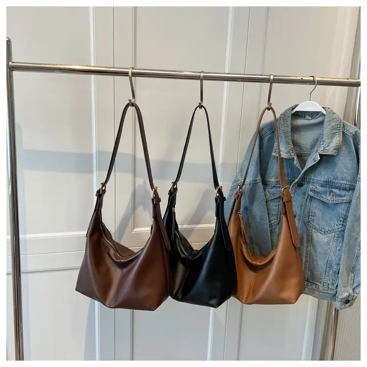 Brown Leather Shoulder Bag with Metal Handle — feature 10