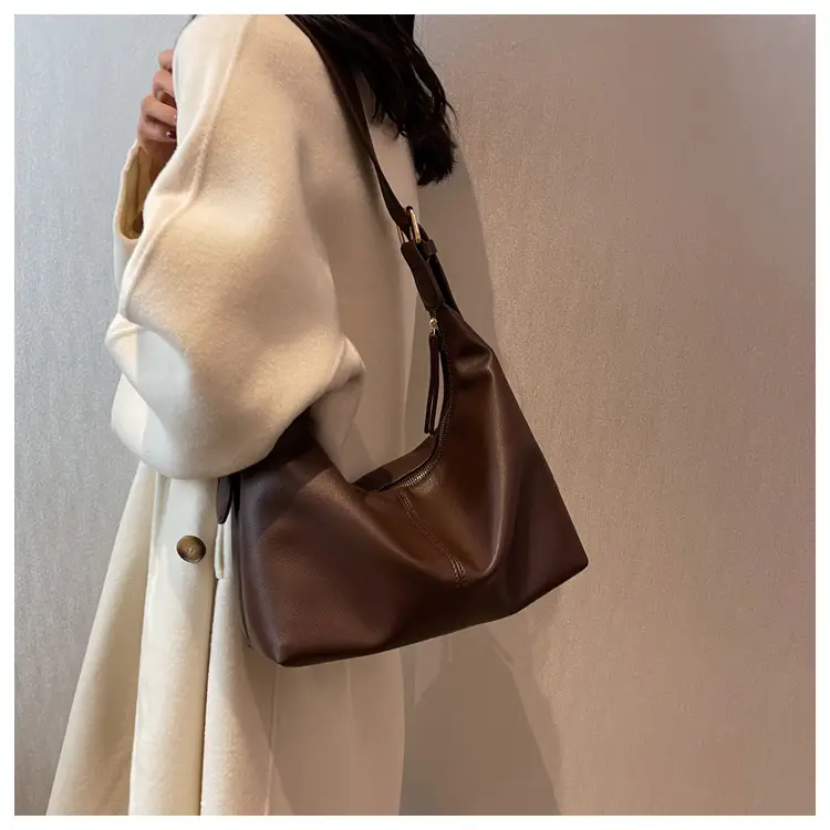 Brown Leather Shoulder Bag with Metal Handle — feature 15