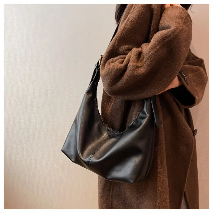 Brown Leather Shoulder Bag with Metal Handle — feature 16