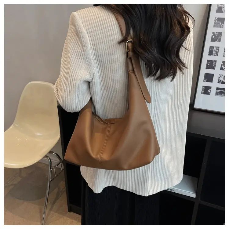Brown Leather Shoulder Bag with Metal Handle — feature 18
