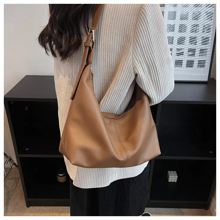 Brown Leather Shoulder Bag with Metal Handle — feature 19