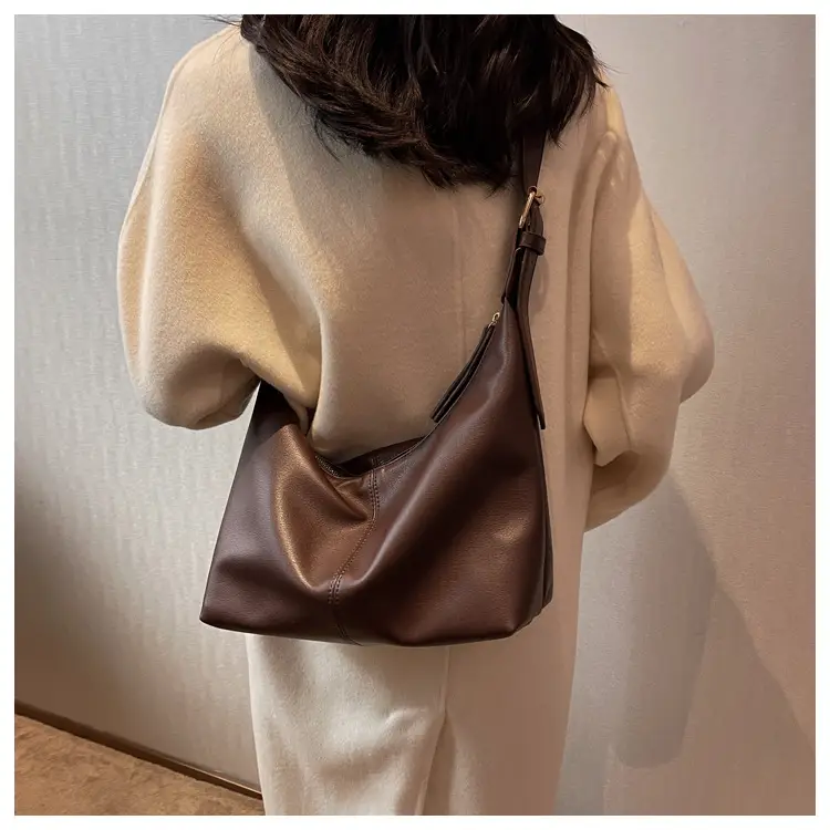 Brown Leather Shoulder Bag with Metal Handle — feature 20