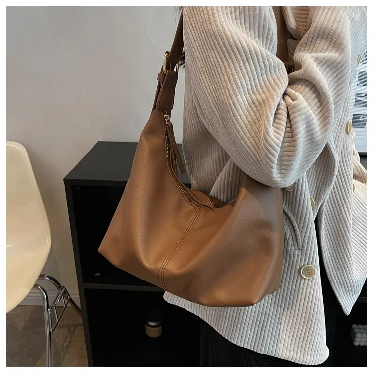 Brown Leather Shoulder Bag with Metal Handle — feature 22