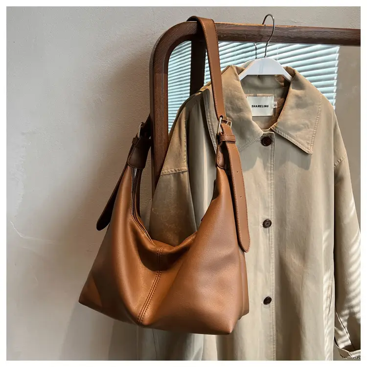 Brown Leather Shoulder Bag with Metal Handle — feature 24