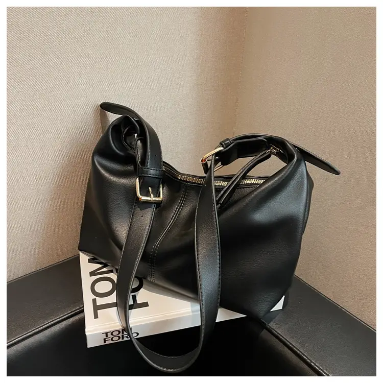 Brown Leather Shoulder Bag with Metal Handle — feature 25