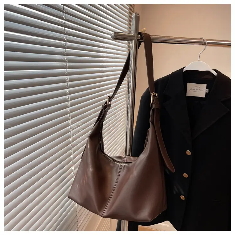 Brown Leather Shoulder Bag with Metal Handle — feature 26