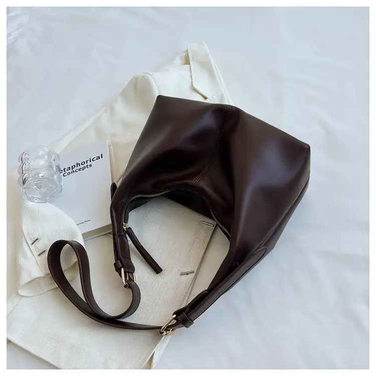 Brown Leather Shoulder Bag with Metal Handle — feature 29