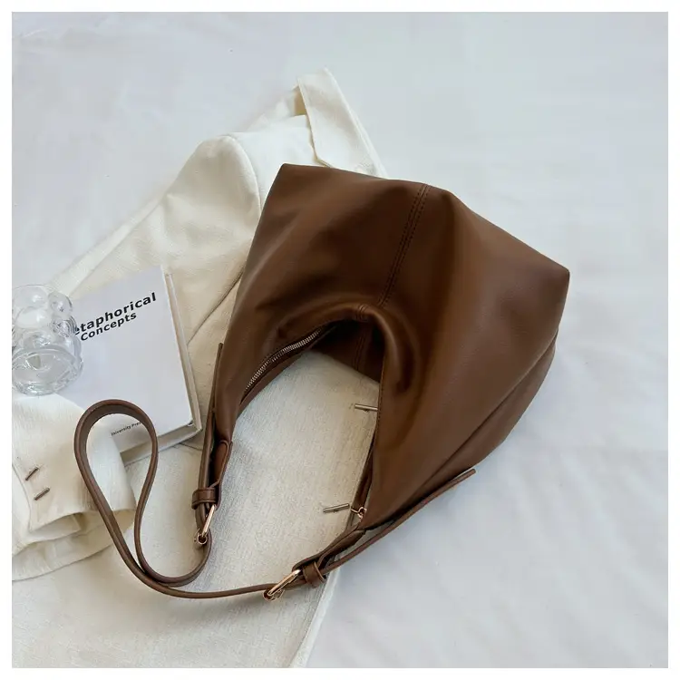 Brown Leather Shoulder Bag with Metal Handle — feature 31
