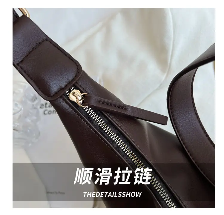 Brown Leather Shoulder Bag with Metal Handle — feature 6