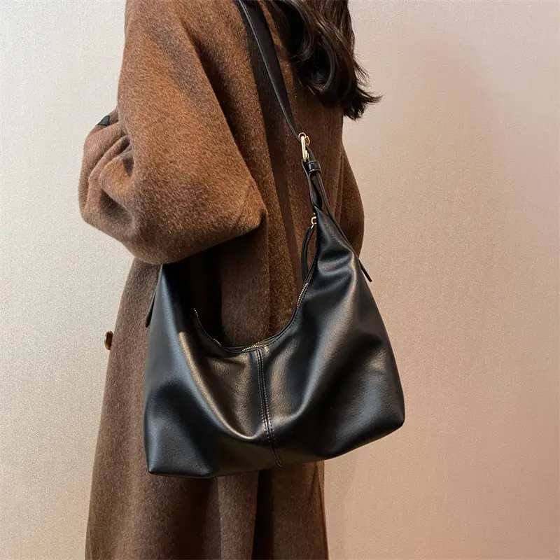 Brown Leather Shoulder Bag with Metal Handle - Image 2