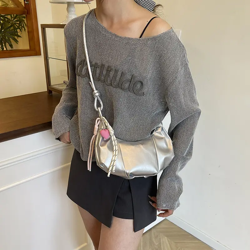 Women's White Crossbody Bag with Pink Embroidery - Image 11