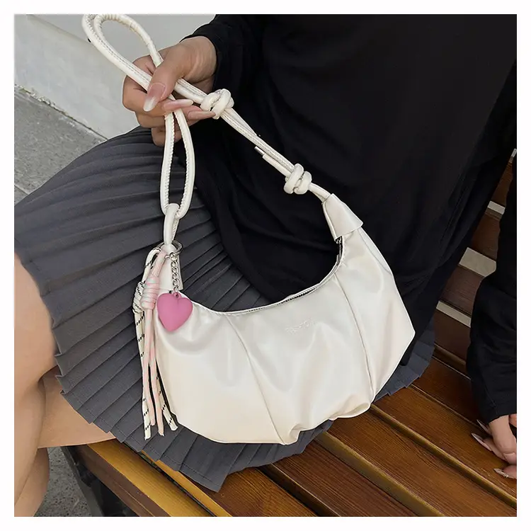 Women's White Crossbody Bag with Pink Embroidery — feature 16