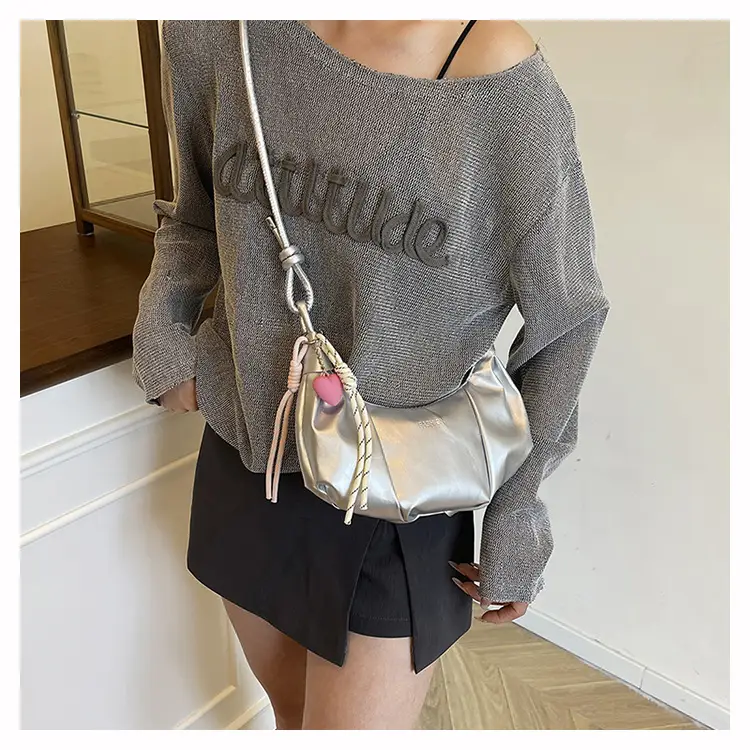 Women's White Crossbody Bag with Pink Embroidery — feature 17