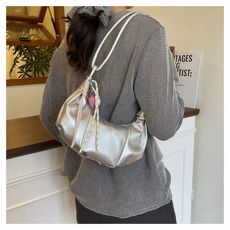 Women's White Crossbody Bag with Pink Embroidery — feature 19