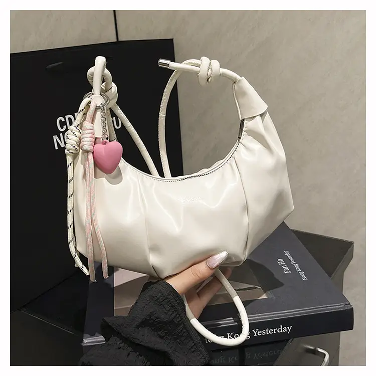 Women's White Crossbody Bag with Pink Embroidery — feature 26