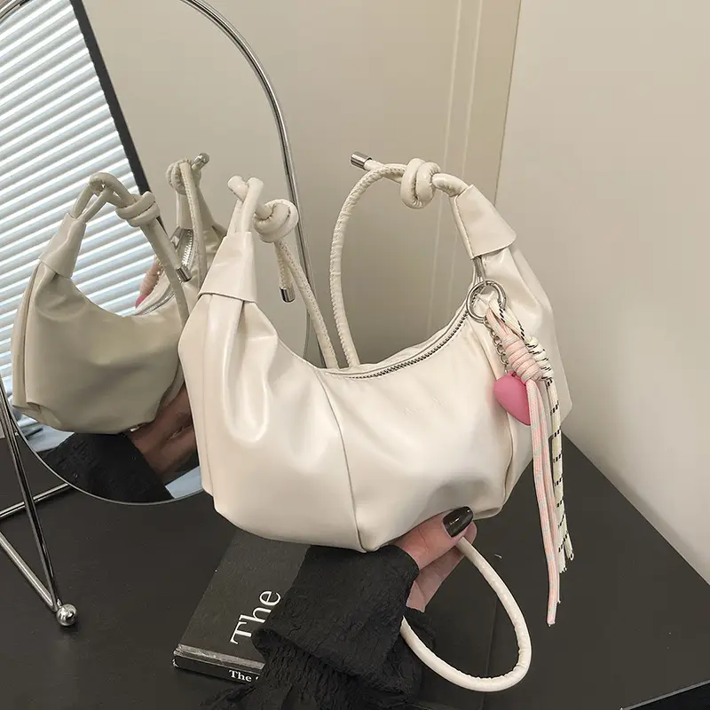 Women's White Crossbody Bag with Pink Embroidery - Image 5