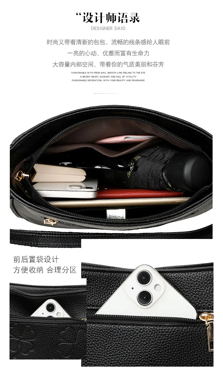 2026 Embossed Mom Bag Shoulder Crossbody Black — feature 5