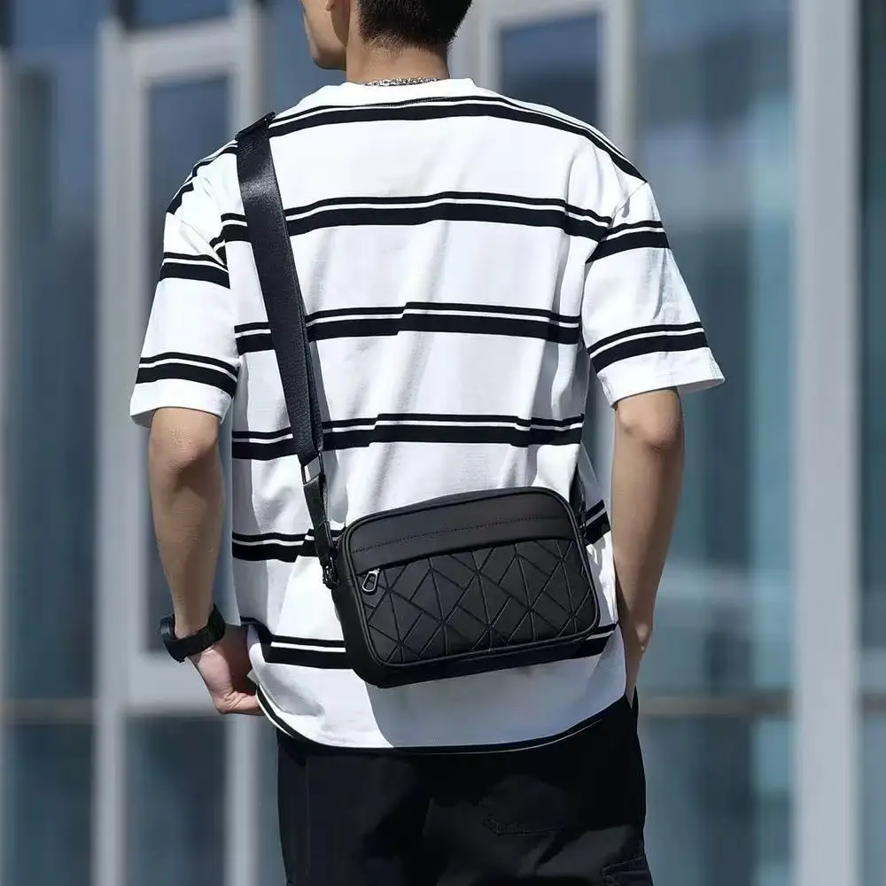 Trendy Men's Black Crossbody Bags with Diamond Pattern