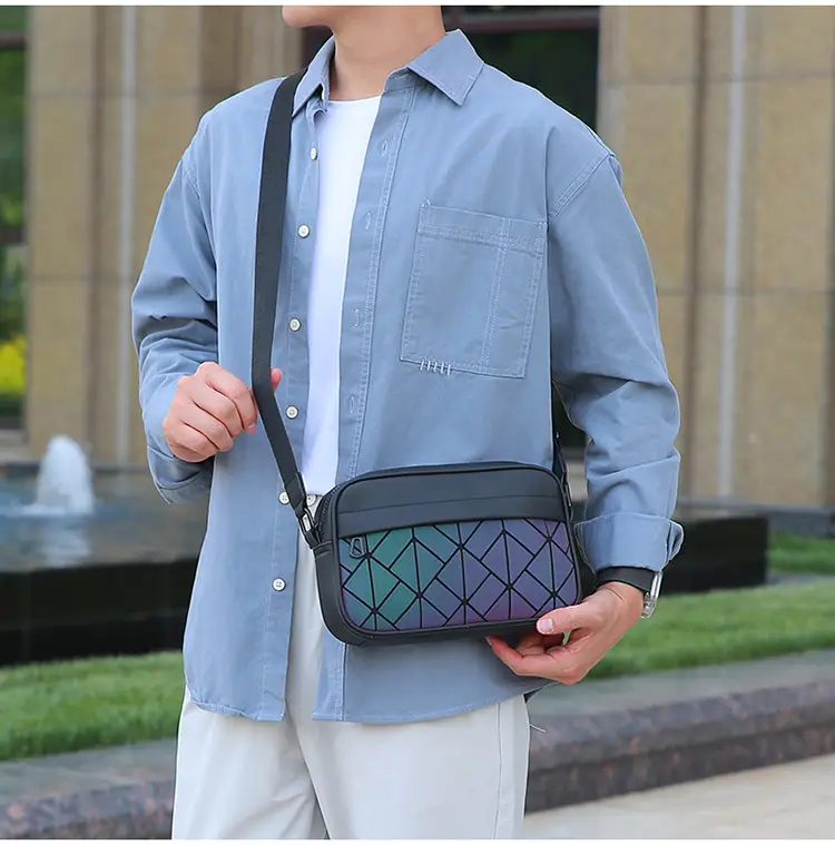Trendy Men's Black Crossbody Bags with Diamond Pattern — feature 17