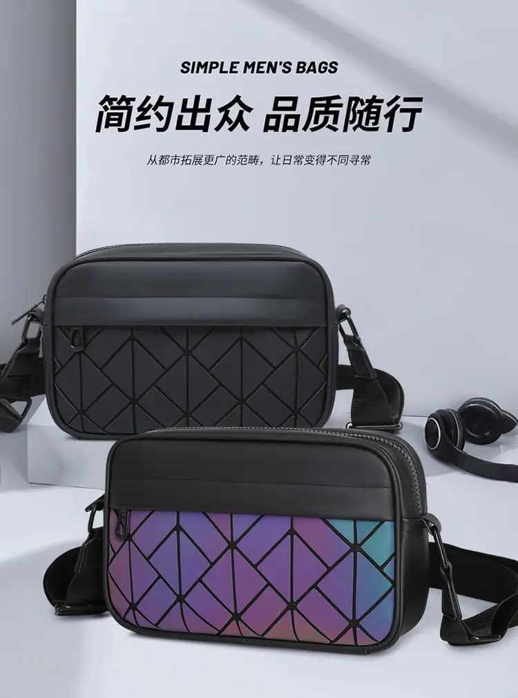 Trendy Men's Black Crossbody Bags with Diamond Pattern — feature 2