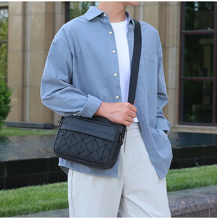 Trendy Men's Black Crossbody Bags with Diamond Pattern — feature 21