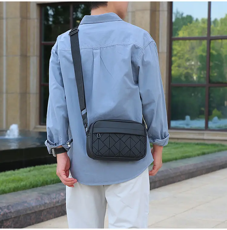 Trendy Men's Black Crossbody Bags with Diamond Pattern — feature 22
