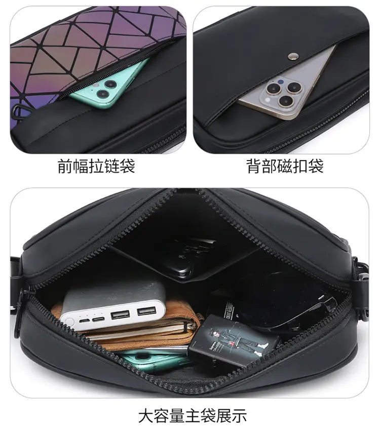 Trendy Men's Black Crossbody Bags with Diamond Pattern — feature 7