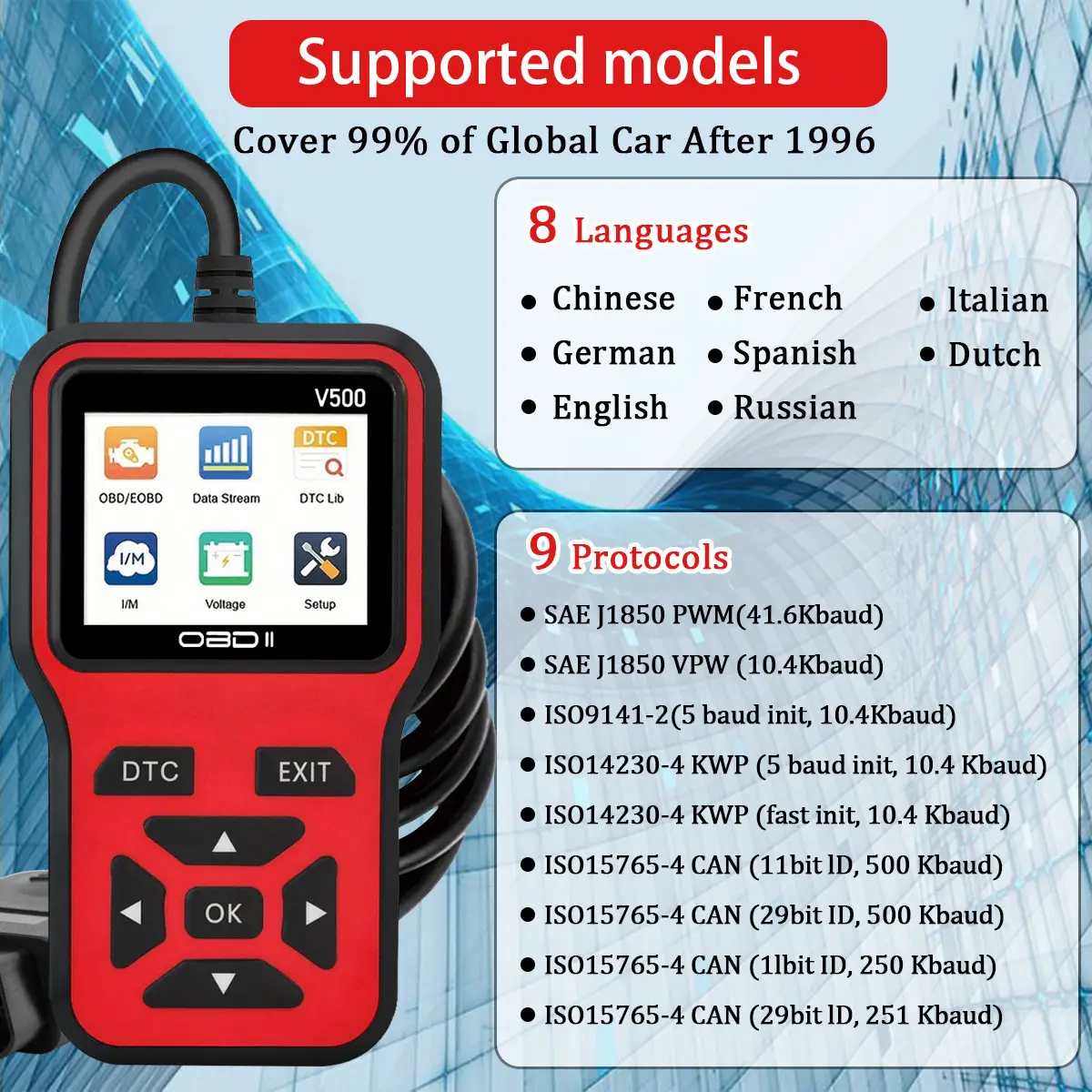 V500 Car Fault Detector Diagnostic Instrument with Universal Display - Image 8