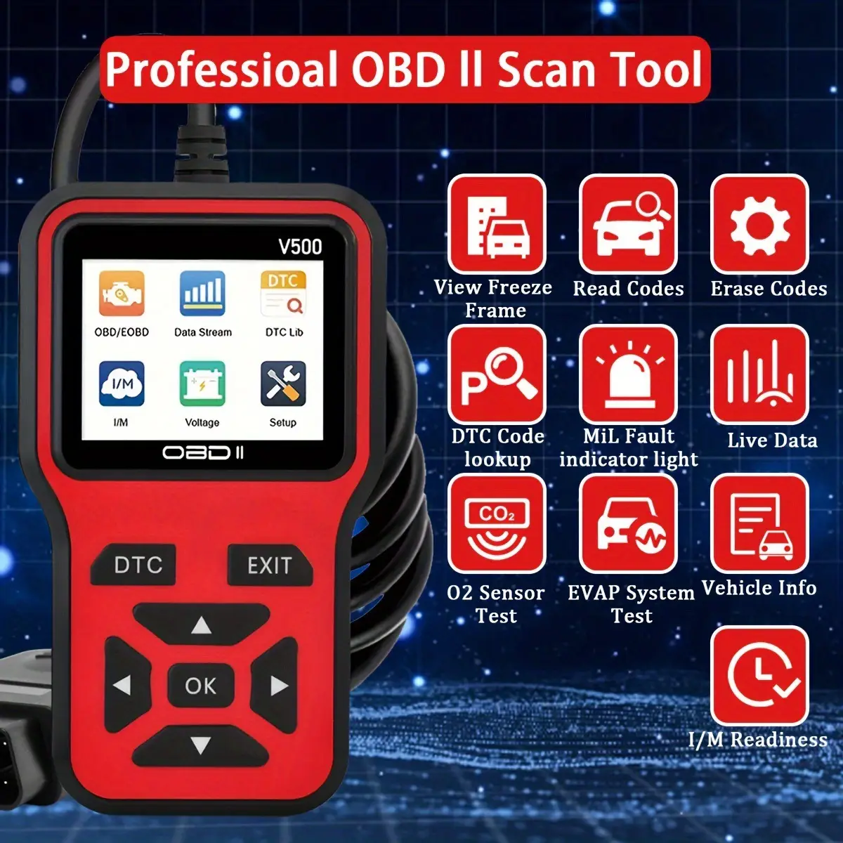 V500 Car Fault Detector Diagnostic Instrument with Universal Display — feature 3