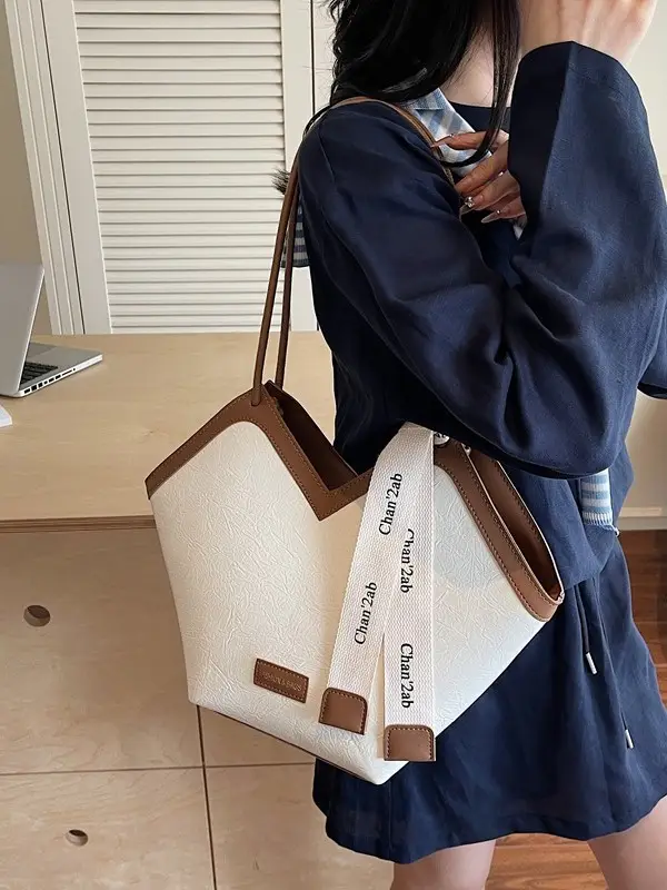 Women's Large Capacity Cross-Border Shoulder Bag Navy White