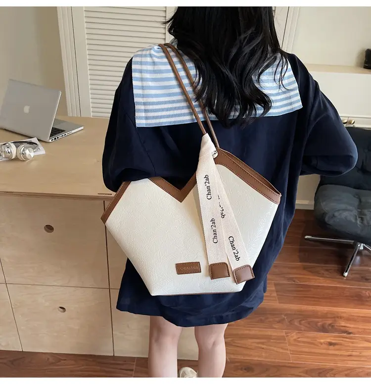 Women's Large Capacity Cross-Border Shoulder Bag Navy White — feature 16