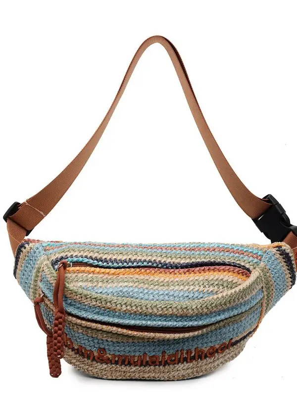 Women Crossbody Bag Gray Striped Embroidered 2025 - Image 6