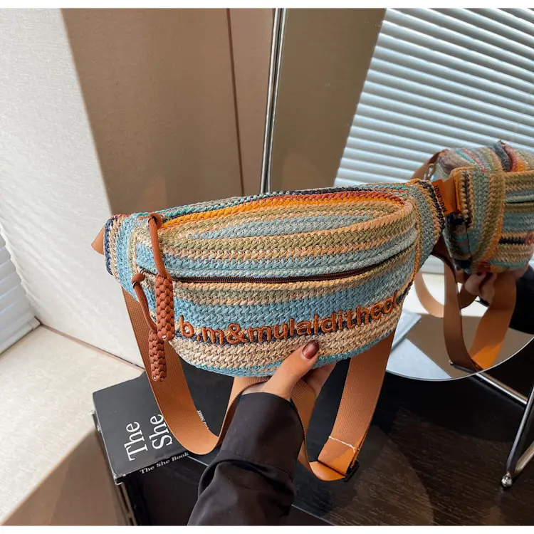Women Crossbody Bag Gray Striped Embroidered 2025 — feature 14