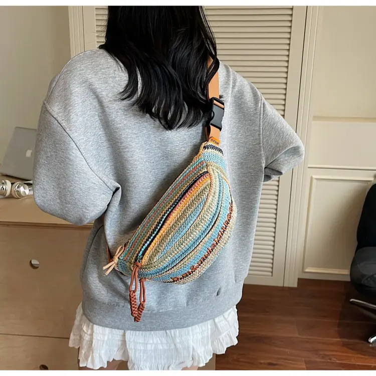 Women Crossbody Bag Gray Striped Embroidered 2025 — feature 18
