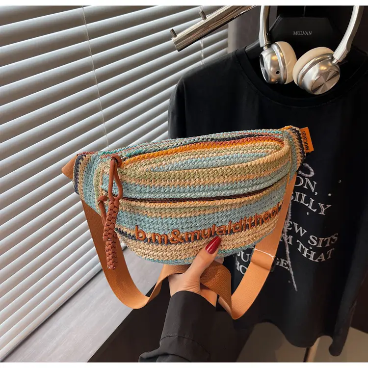 Women Crossbody Bag Gray Striped Embroidered 2025 — feature 19