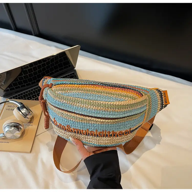 Women Crossbody Bag Gray Striped Embroidered 2025 — feature 22