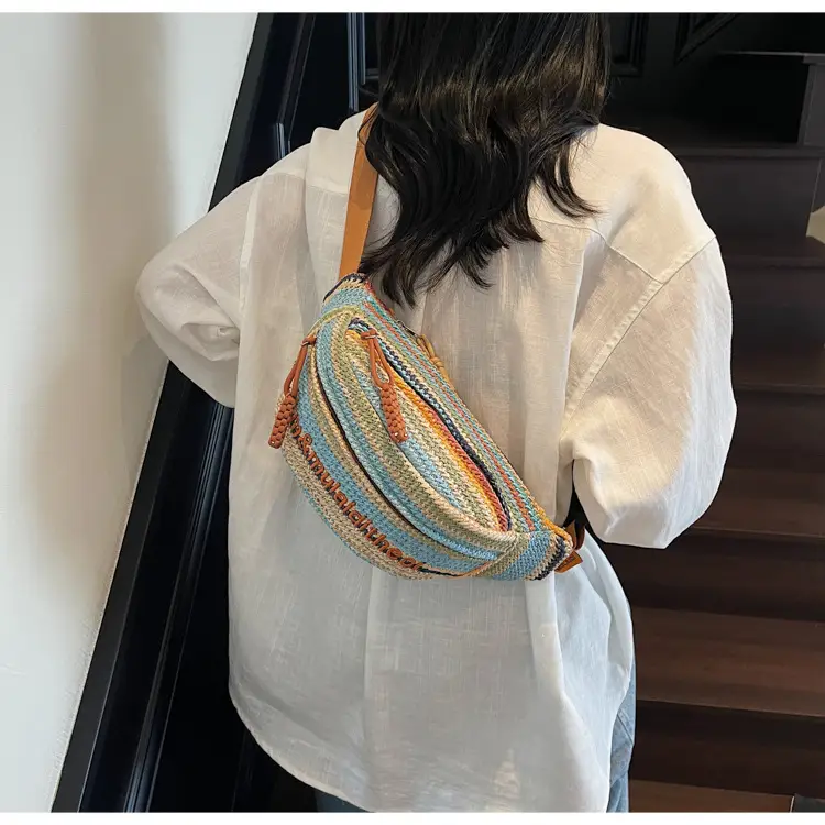 Women Crossbody Bag Gray Striped Embroidered 2025 — feature 24
