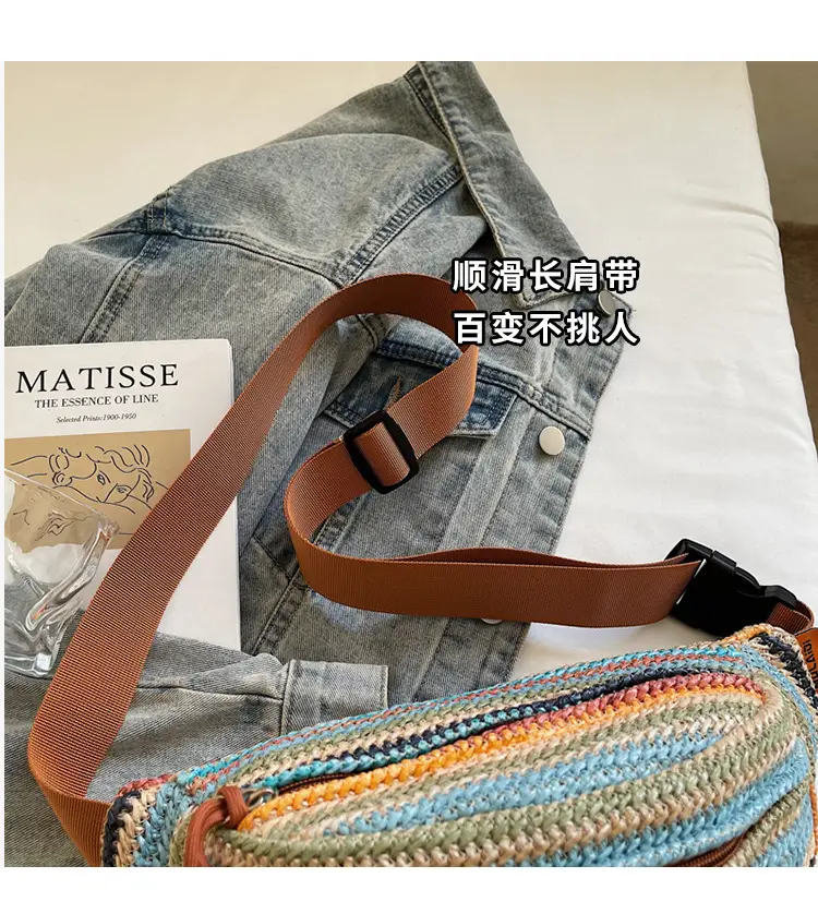 Women Crossbody Bag Gray Striped Embroidered 2025 — feature 4