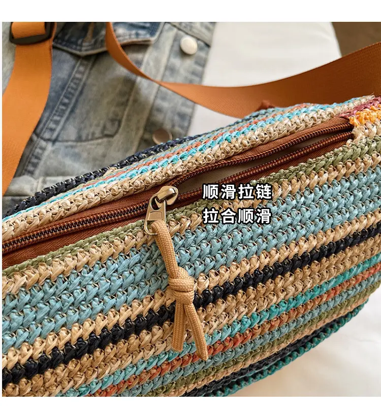Women Crossbody Bag Gray Striped Embroidered 2025 — feature 6