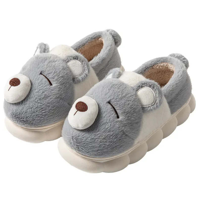 Cute Bear Cotton Slippers for Women in Autumn and Winter Cartoon All-Inclusive and Outer Wear Thick-Soled Warm Couple Outer Wear Cotton Shoes for All Seasons
