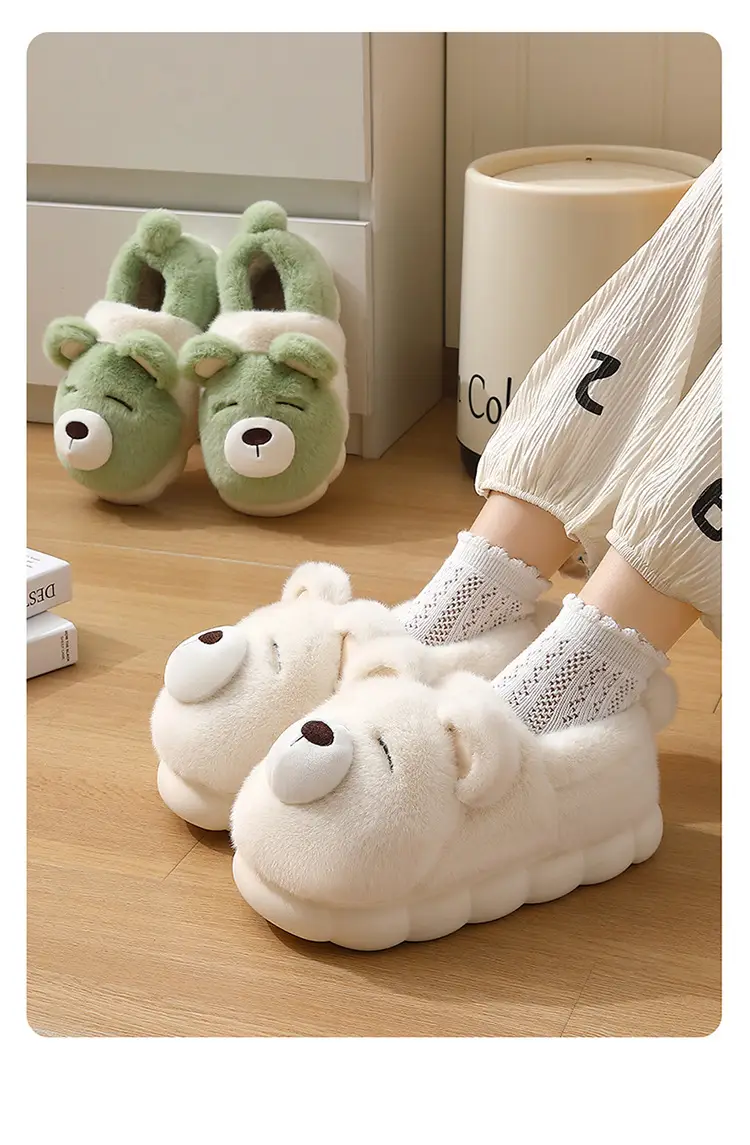 Cute Bear Cotton Slippers for Women in Autumn and Winter Cartoon All-Inclusive and Outer Wear Thick-Soled Warm Couple Outer Wear Cotton Shoes for All Seasons — feature 13