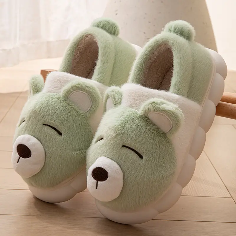 Cute Bear Cotton Slippers for Women in Autumn and Winter Cartoon All-Inclusive and Outer Wear Thick-Soled Warm Couple Outer Wear Cotton Shoes for All Seasons