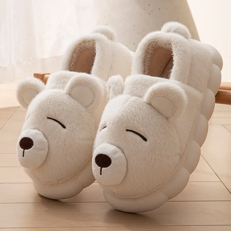 Cute Bear Cotton Slippers for Women in Autumn and Winter Cartoon All-Inclusive and Outer Wear Thick-Soled Warm Couple Outer Wear Cotton Shoes for All Seasons