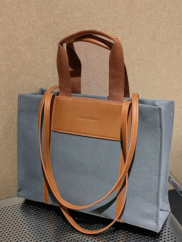 Cross-Border Canvas Shoulder Bag for Women Black White