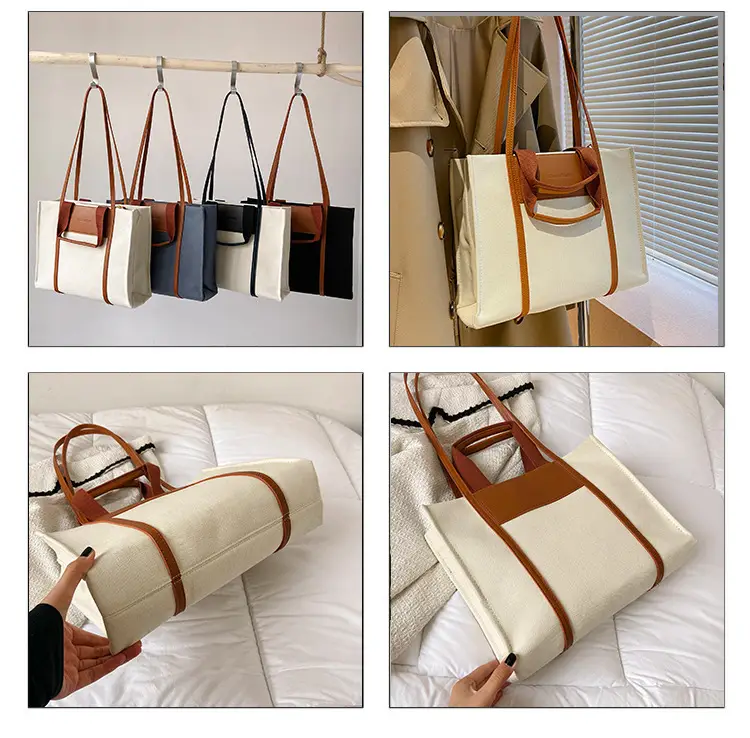Cross-Border Canvas Shoulder Bag for Women Black White — feature 10