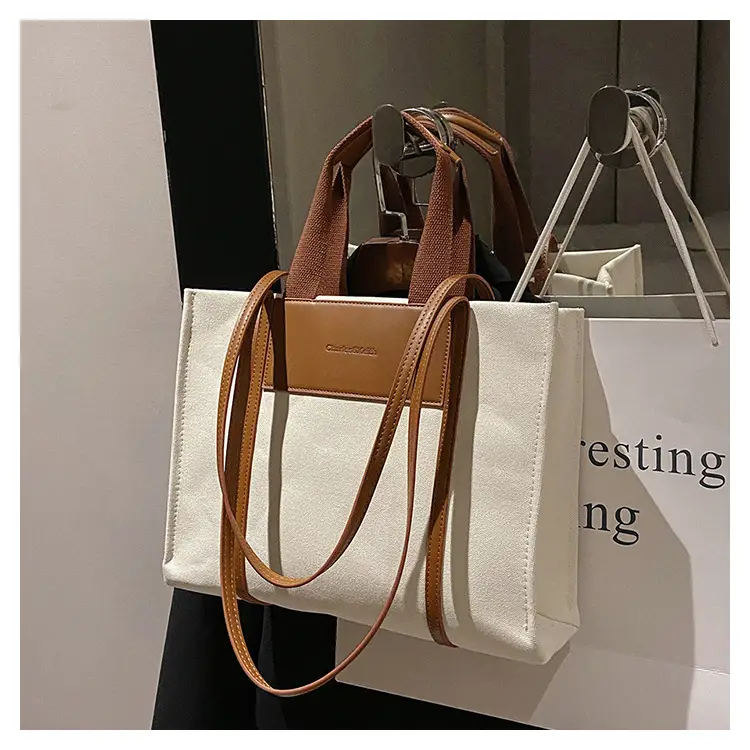 Cross-Border Canvas Shoulder Bag for Women Black White — feature 11