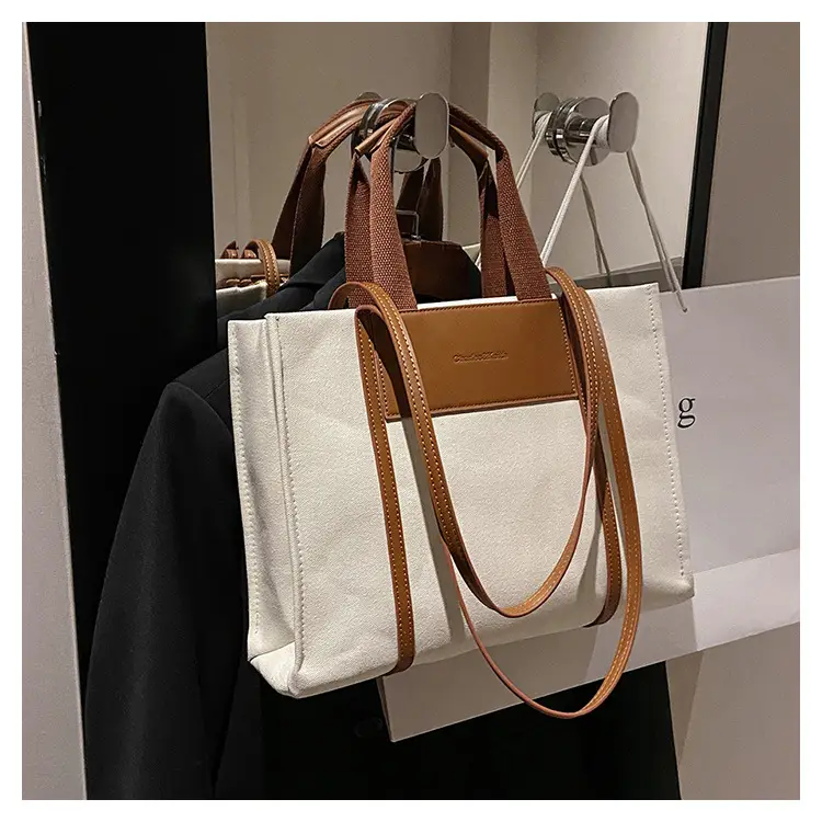Cross-Border Canvas Shoulder Bag for Women Black White — feature 12